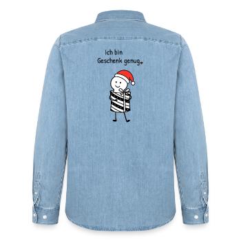 Ich bin Geschenk genug | Weihnachtshumor mit Figur - Männer Jeanshemd Organic von Stanley/Stella - verwaschenes Hellblau - Hinten - AI Model Male 185 light (185cm)