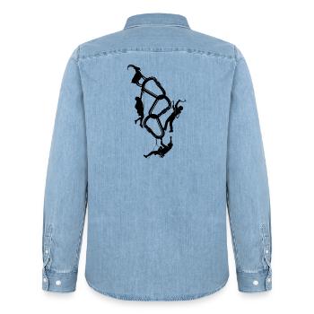 klettern bouldern felsklettern berge Bergsport - Männer Jeanshemd Organic von Stanley/Stella - verwaschenes Hellblau - Hinten - AI Model Male 185 light (185cm)