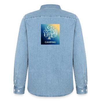 Night Forest Camping Camping - Men’s Organic Denim Shirt by Stanley/Stella - light wash - Back - AI Model Male 185 light (185cm)