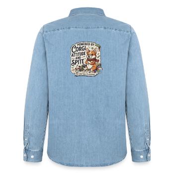 Powered By Corgi Attitude And Spite Funny Dog - Men’s Organic Denim Shirt by Stanley/Stella - light wash - Back - AI Model Male 185 light (185cm)