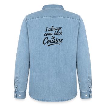 I always come back to Cousins - Men’s Organic Denim Shirt by Stanley/Stella - light wash - Back - AI Model Male 185 light (185cm)