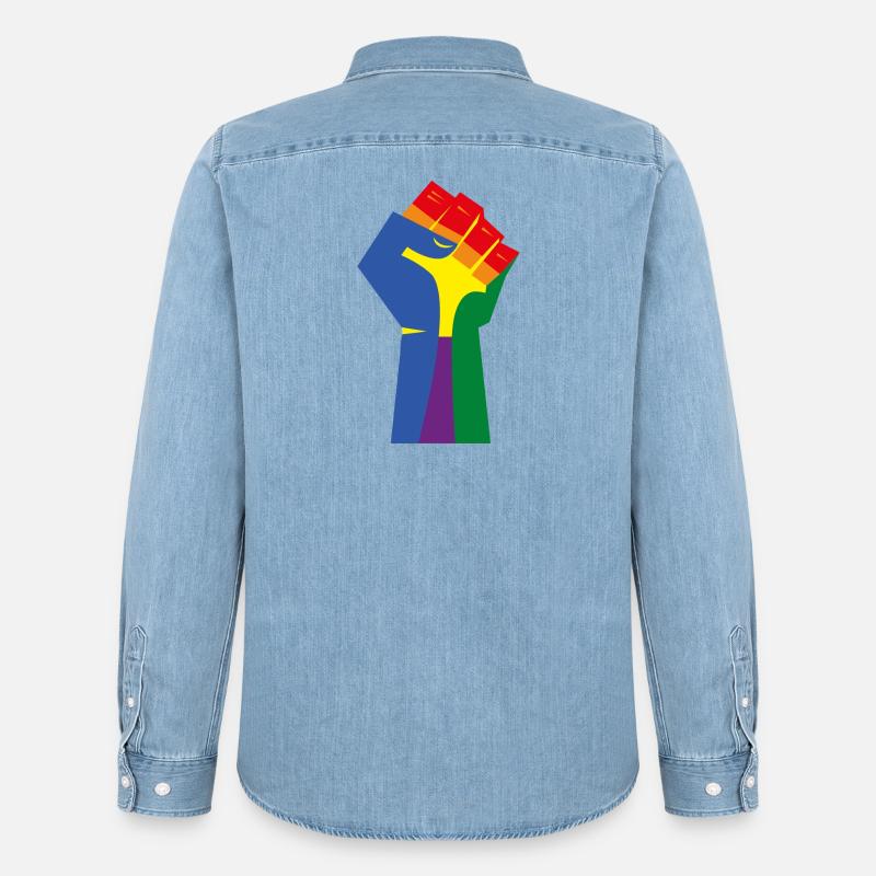 Die erhobene Faust (Regenbogenfarben) - Männer Jeanshemd Organic von Stanley/Stella - verwaschenes Hellblau