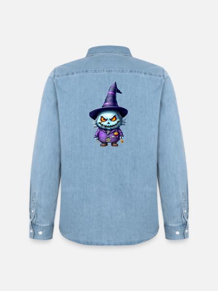 Halloween Kostüm Monster Hexe Gruselmonster - Männer Jeanshemd Organic von Stanley/Stella - verwaschenes Hellblau