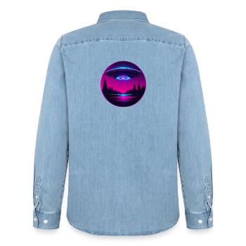 Pink Ufo - Männer Jeanshemd Organic von Stanley/Stella - verwaschenes Hellblau - Hinten - AI Model Male 185 light (185cm)