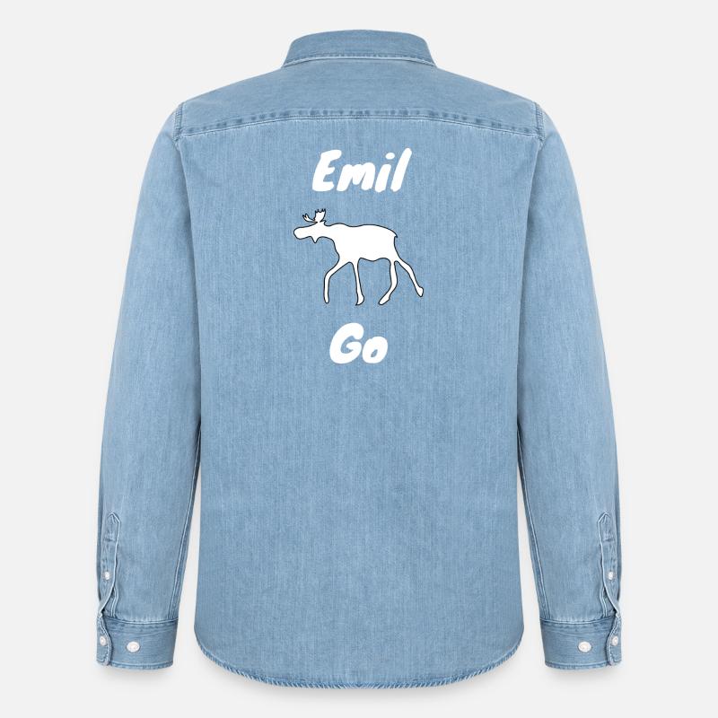 Emil the Elk withe - Men’s Organic Denim Shirt by Stanley/Stella - light wash