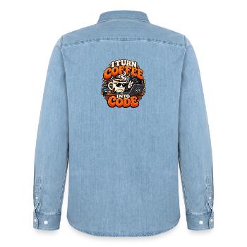 Ich verwandle Kaffee in Code | Programmierer - Männer Jeanshemd Organic von Stanley/Stella - verwaschenes Hellblau - Hinten - AI Model Male 185 light (185cm)