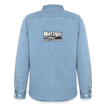 Metzger. Nichts für Dünnhäutige. – Lustiger Metzge - Männer Jeanshemd Organic von Stanley/Stella - verwaschenes Hellblau - Hinten - AI Model Male 185 light (185cm)