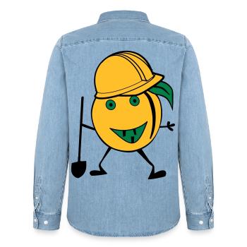 orange construction worker - Men’s Organic Denim Shirt by Stanley/Stella - light wash - Back - AI Model Male 185 light (185cm)
