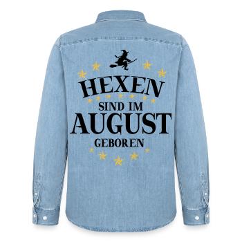 Hexen August - Männer Jeanshemd Organic von Stanley/Stella - verwaschenes Hellblau - Hinten - AI Model Male 185 light (185cm)