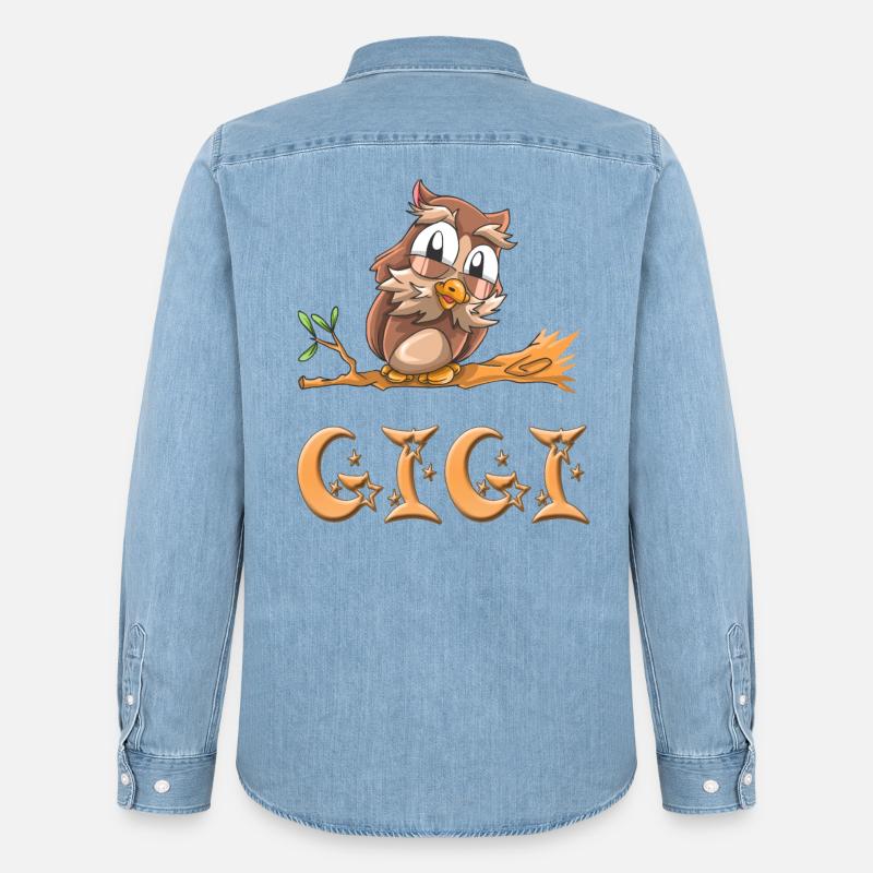 Eule Gigi - Männer Jeanshemd Organic von Stanley/Stella - verwaschenes Hellblau