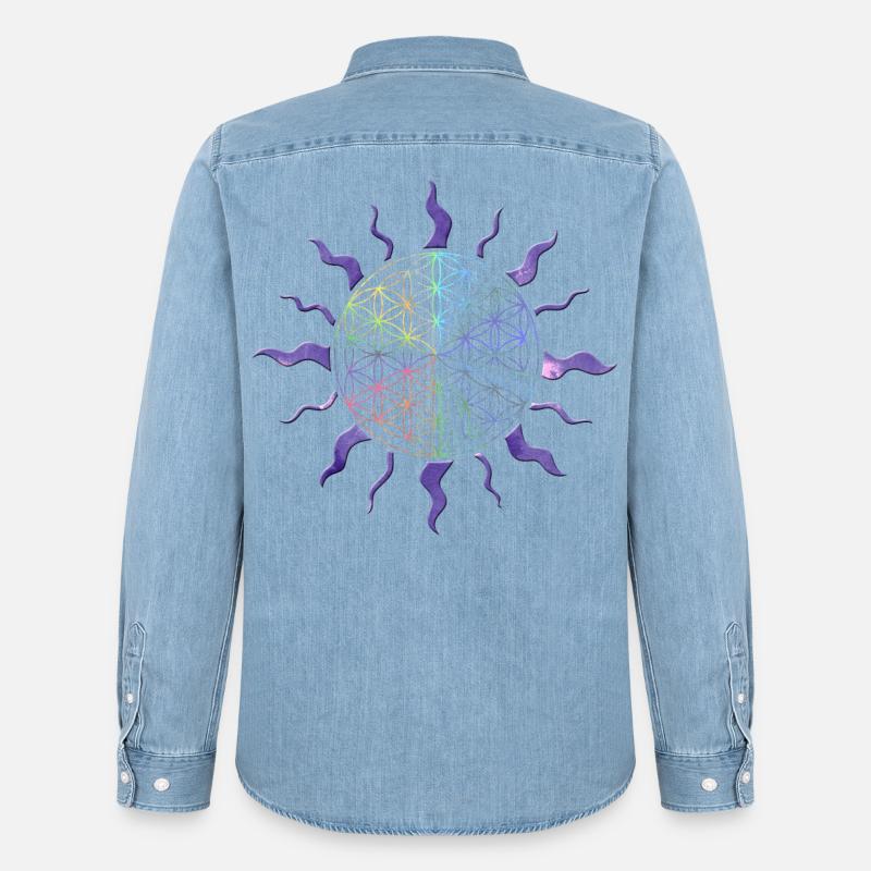 Blume des Lebens Sonne Mandala Regenbogen - Männer Jeanshemd Organic von Stanley/Stella - verwaschenes Hellblau