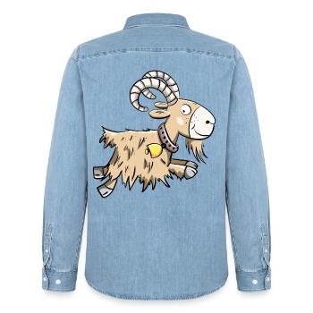 Sprunghafte Ziege I Widder I Ziegenbock Geschenk - Männer Jeanshemd Organic von Stanley/Stella - verwaschenes Hellblau - Hinten - AI Model Male 185 light (185cm)