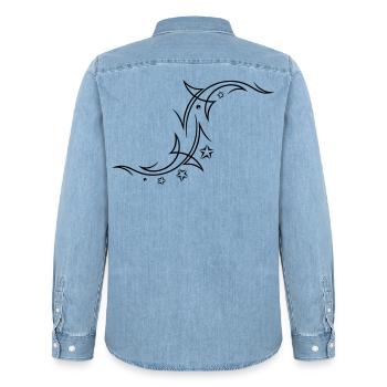 Tribal avec des étoiles - Chemise en denim homme bio Stanley/Stella - bleu clair délavé - Dos - AI Model Male 185 light (185cm)