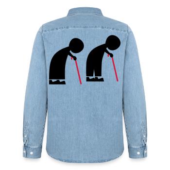 old people - Men’s Organic Denim Shirt by Stanley/Stella - light wash - Back - AI Model Male 185 light (185cm)