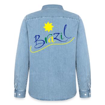 brasilien - Männer Jeanshemd Organic von Stanley/Stella - verwaschenes Hellblau - Hinten - AI Model Male 185 light (185cm)