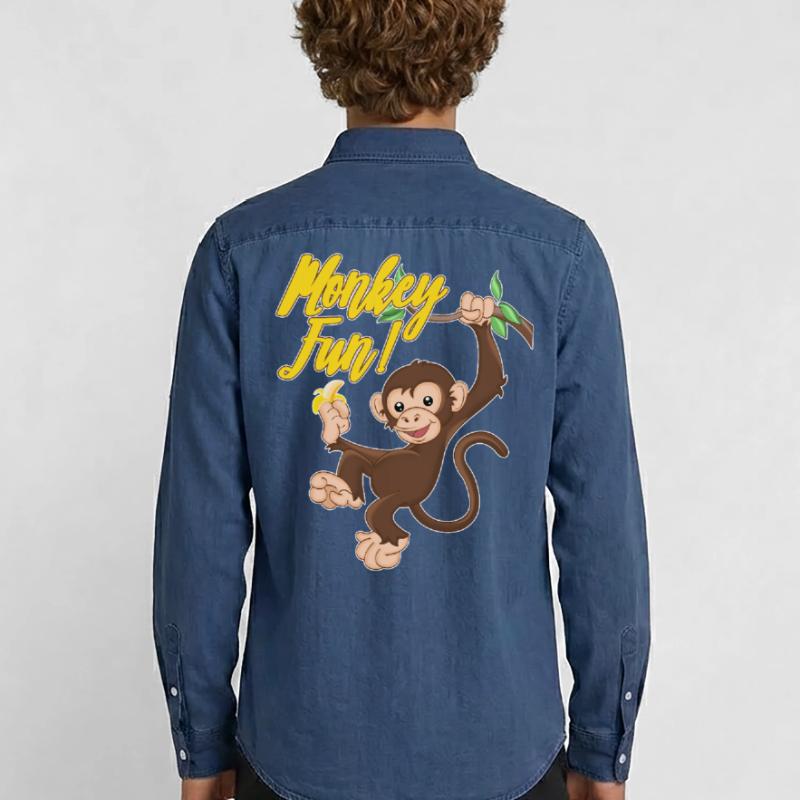 Monkey Monkey Fun Monkey Monkey Men’s Organic Denim Shirt by Stanley/Stella