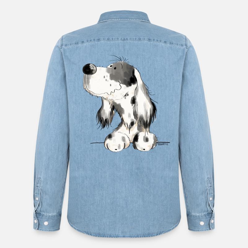 Englischer Setter I Hunde Comic Geschenk - Männer Jeanshemd Organic von Stanley/Stella - verwaschenes Hellblau