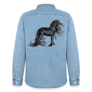 Süßes Friesenpferd - Männer Jeanshemd Organic von Stanley/Stella - verwaschenes Hellblau - Hinten - AI Model Male 185 light (185cm)