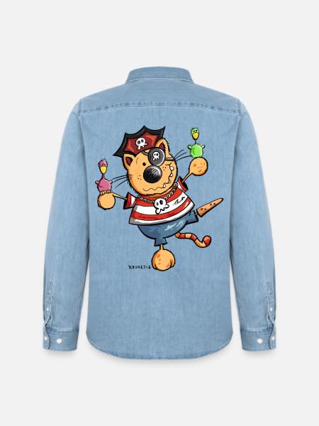 Pirate cat - Men’s Organic Denim Shirt by Stanley/Stella - light wash