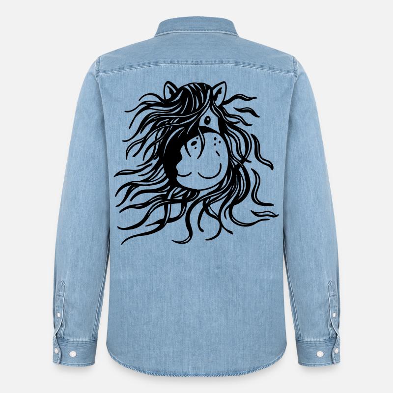 Pferd mit dicker Mähne - Pferde - Comic - Männer Jeanshemd Organic von Stanley/Stella - verwaschenes Hellblau