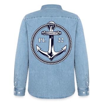 PL22 Marine Anchor - Men’s Organic Denim Shirt by Stanley/Stella - light wash - Back - AI Model Male 185 light (185cm)