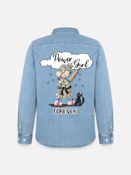 Power Girl - Männer Jeanshemd Organic von Stanley/Stella - verwaschenes Hellblau