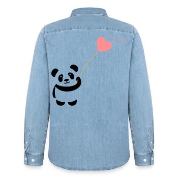 panda heart cute balloon bear big thick kusch - Men’s Organic Denim Shirt by Stanley/Stella - light wash - Back - AI Model Male 185 light (185cm)