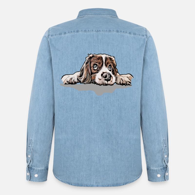Cavalier King Charles Spaniel - Männer Jeanshemd Organic von Stanley/Stella - verwaschenes Hellblau