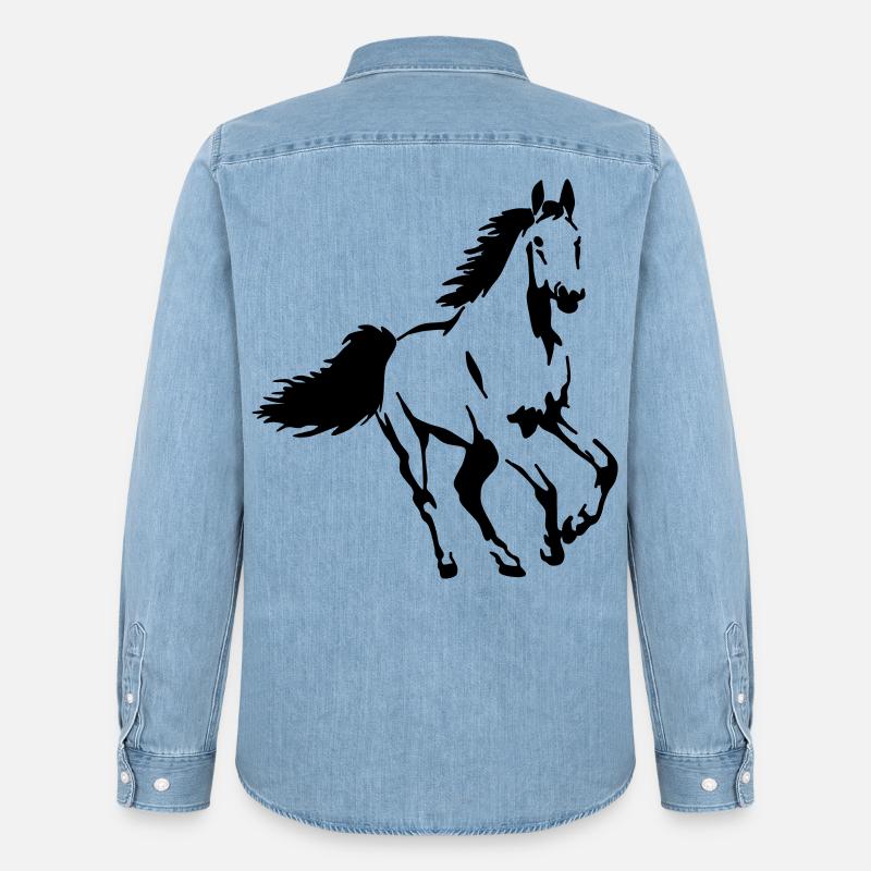 Cavallo Animale Stallone Mare Puledro - Camicia in denim uomo bio di Stanley/Stella - azzurro chiaro slavato