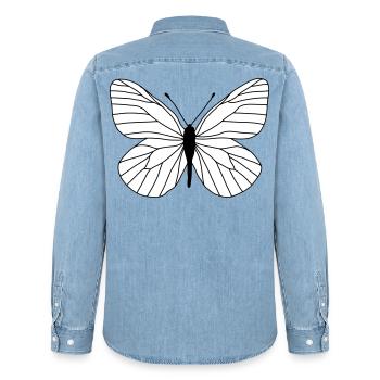 Butterfly white - Men’s Organic Denim Shirt by Stanley/Stella - light wash - Back - AI Model Male 185 light (185cm)