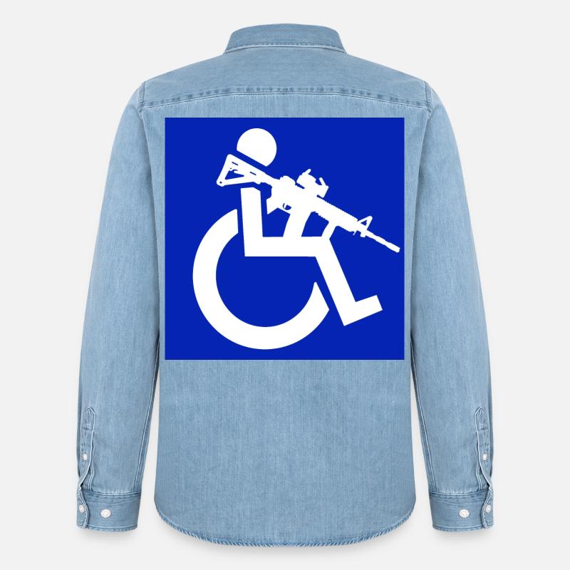 Bild eines Rollstuhlfahrers mit einem Gewehr # - Männer Jeanshemd Organic von Stanley/Stella - verwaschenes Hellblau