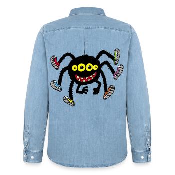 Araignée en chaussures multicolores - Chemise en denim homme bio Stanley/Stella - bleu clair délavé - Dos - AI Model Male 185 light (185cm)