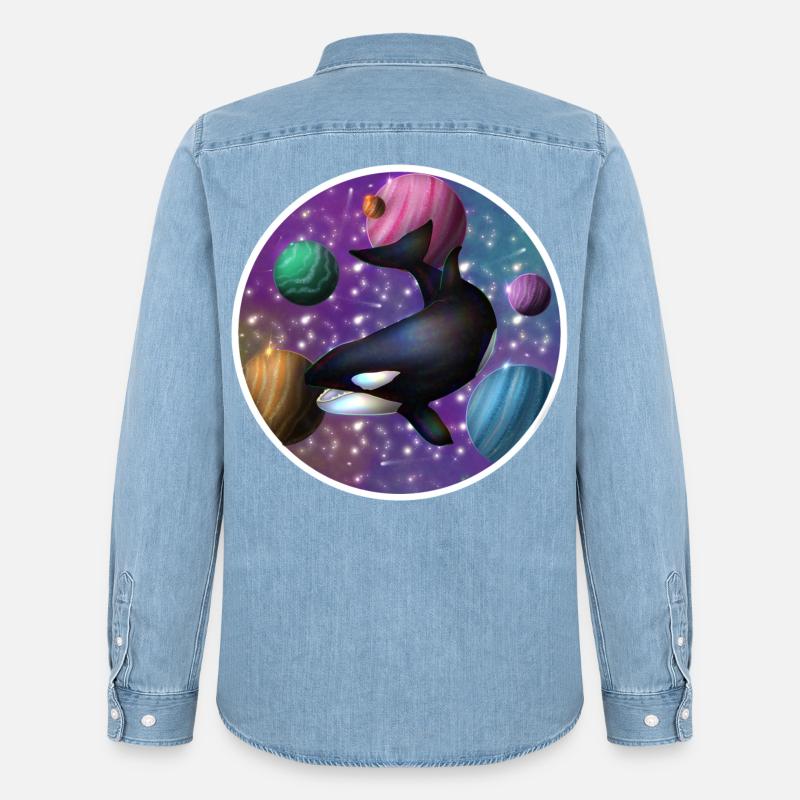 orque dans l’espace - Chemise en denim homme bio Stanley/Stella - bleu clair délavé
