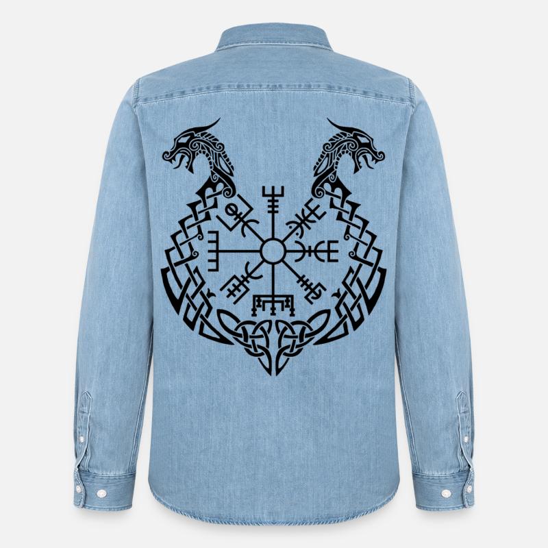Schwarzer Drache und Wikingerkompass - Männer Jeanshemd Organic von Stanley/Stella - verwaschenes Hellblau