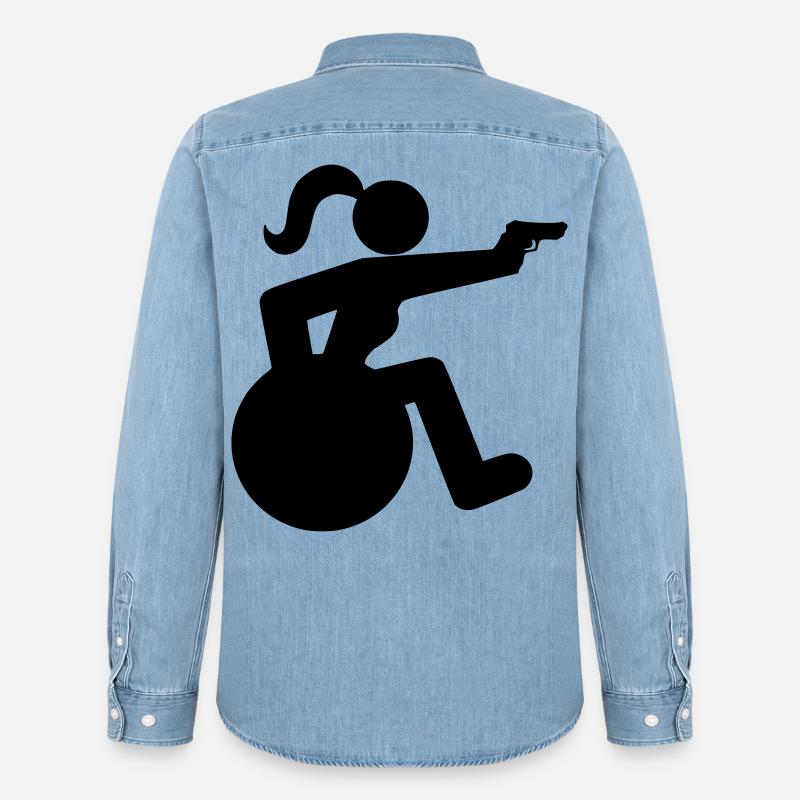 Schießendes Rollstuhlmädchen. Rollstuhlsportlerin * - Männer Jeanshemd Organic von Stanley/Stella - verwaschenes Hellblau