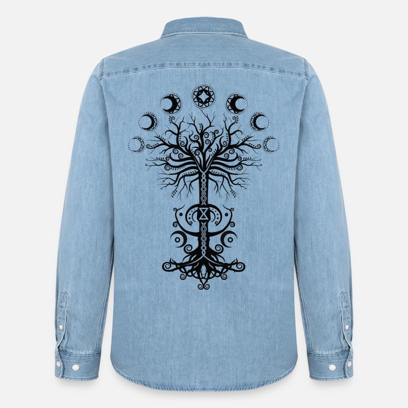 Ygdrassil Moon Phase Lebensbaum Occult Pagan - Männer Jeanshemd Organic von Stanley/Stella - verwaschenes Hellblau