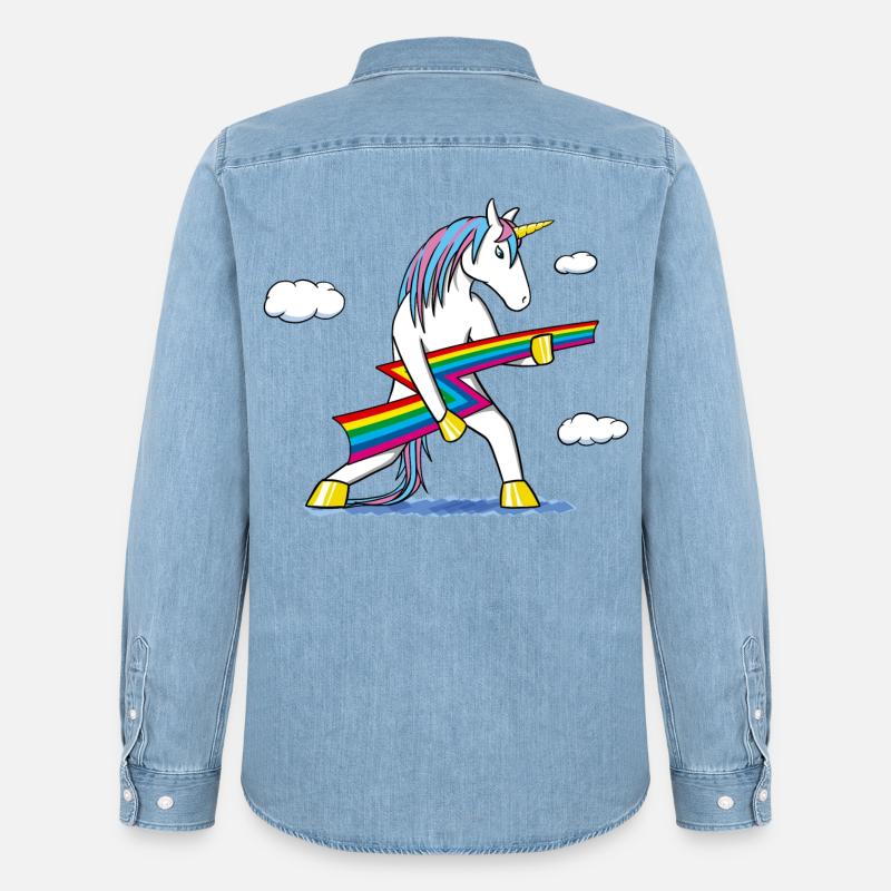 Rainbow Rock – Einhorn mit Regenbogenblitz - Männer Jeanshemd Organic von Stanley/Stella - verwaschenes Hellblau
