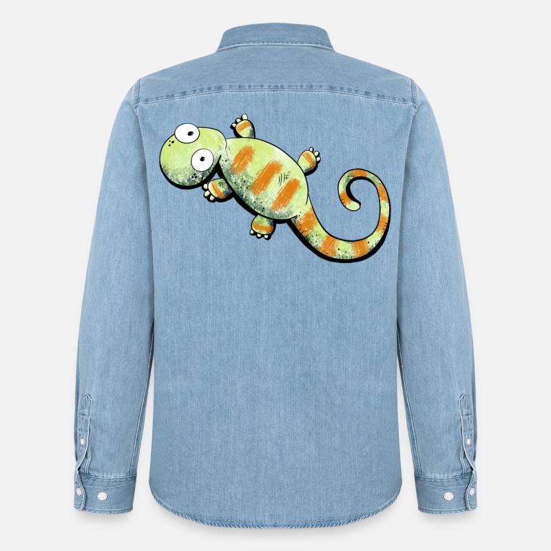 Happy Gecko I Echse - Männer Jeanshemd Organic von Stanley/Stella - verwaschenes Hellblau
