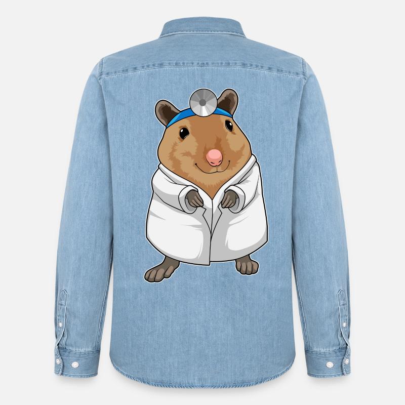 Ratte als Arzt mit Arztkittel - Männer Jeanshemd Organic von Stanley/Stella - verwaschenes Hellblau