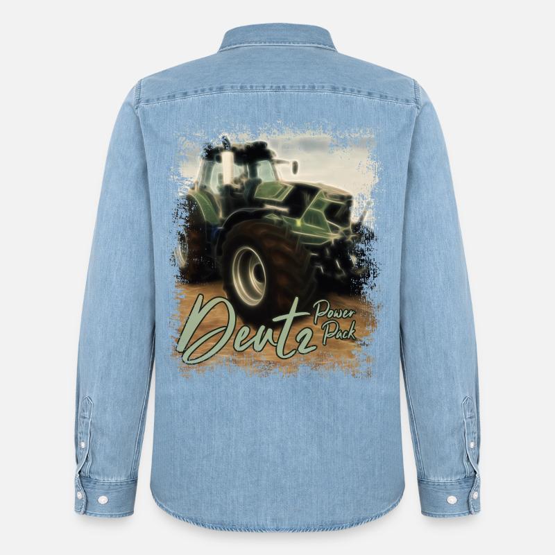 Deutz Traktor Kraftpaket - Traktor Power Pack - Männer Jeanshemd Organic von Stanley/Stella - verwaschenes Hellblau
