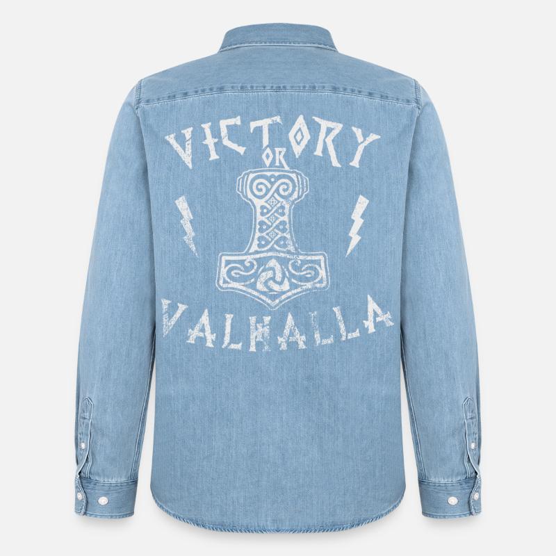 Victory or Valhalla - Männer Jeanshemd Organic von Stanley/Stella - verwaschenes Hellblau