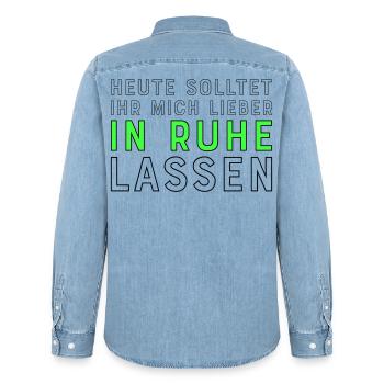 Lustige Sprüche für Kollegen - Männer Jeanshemd Organic von Stanley/Stella - verwaschenes Hellblau - Hinten - AI Model Male 185 light (185cm)