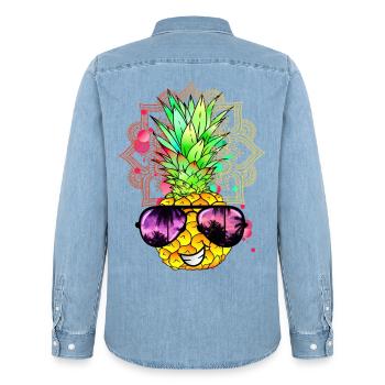 Ananas Mandala - Männer Jeanshemd Organic von Stanley/Stella - verwaschenes Hellblau - Hinten - AI Model Male 185 light (185cm)