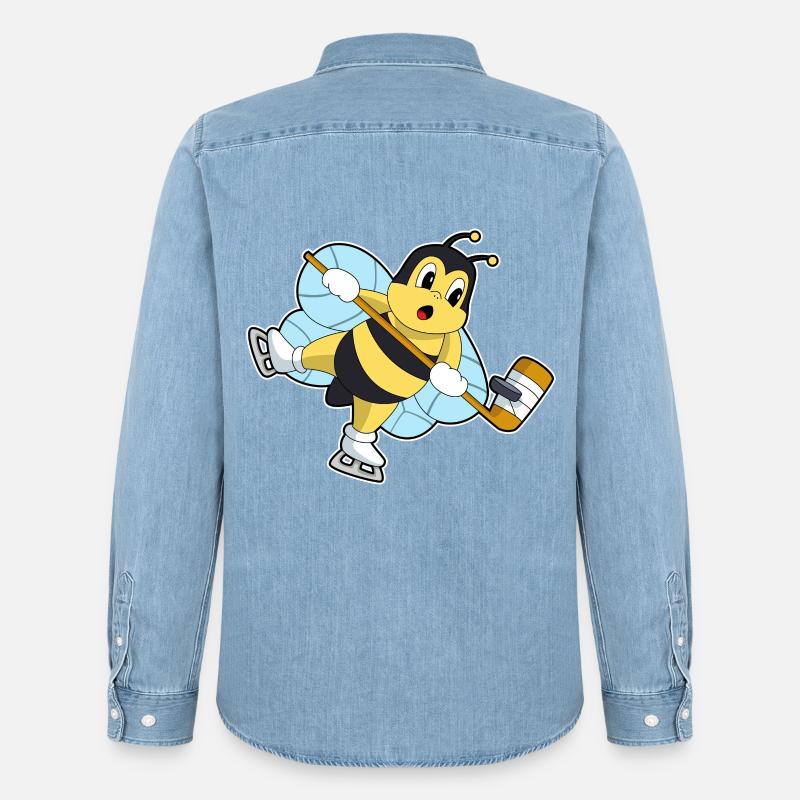 Biene Eishockey Eishockeyschläger - Männer Jeanshemd Organic von Stanley/Stella - verwaschenes Hellblau