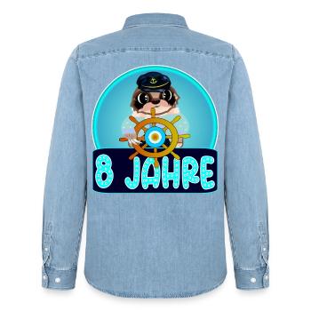 8. Geburtstag - ACHTJÄHRIGER - Männer Jeanshemd Organic von Stanley/Stella - verwaschenes Hellblau - Hinten - AI Model Male 185 light (185cm)