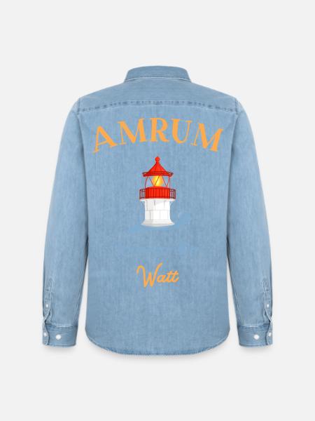 Amrum, Leuchtturm Norddorf, Ich wünsch Dir Watt - Männer Jeanshemd Organic von Stanley/Stella - verwaschenes Hellblau