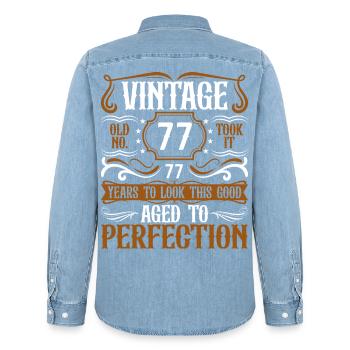 77. Geburtstag Vintage Retro - Männer Jeanshemd Organic von Stanley/Stella - verwaschenes Hellblau - Hinten - AI Model Male 185 light (185cm)
