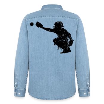 Baseball - Men’s Organic Denim Shirt by Stanley/Stella - light wash - Back - AI Model Male 185 light (185cm)