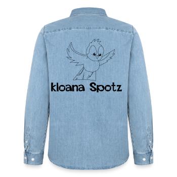kloana Spotz-kleiner Spatz,Austrian dialect - Men’s Organic Denim Shirt by Stanley/Stella - light wash - Back - AI Model Male 185 light (185cm)