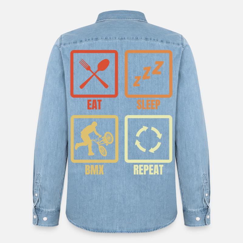 BMX Routine - Männer Jeanshemd Organic von Stanley/Stella - verwaschenes Hellblau